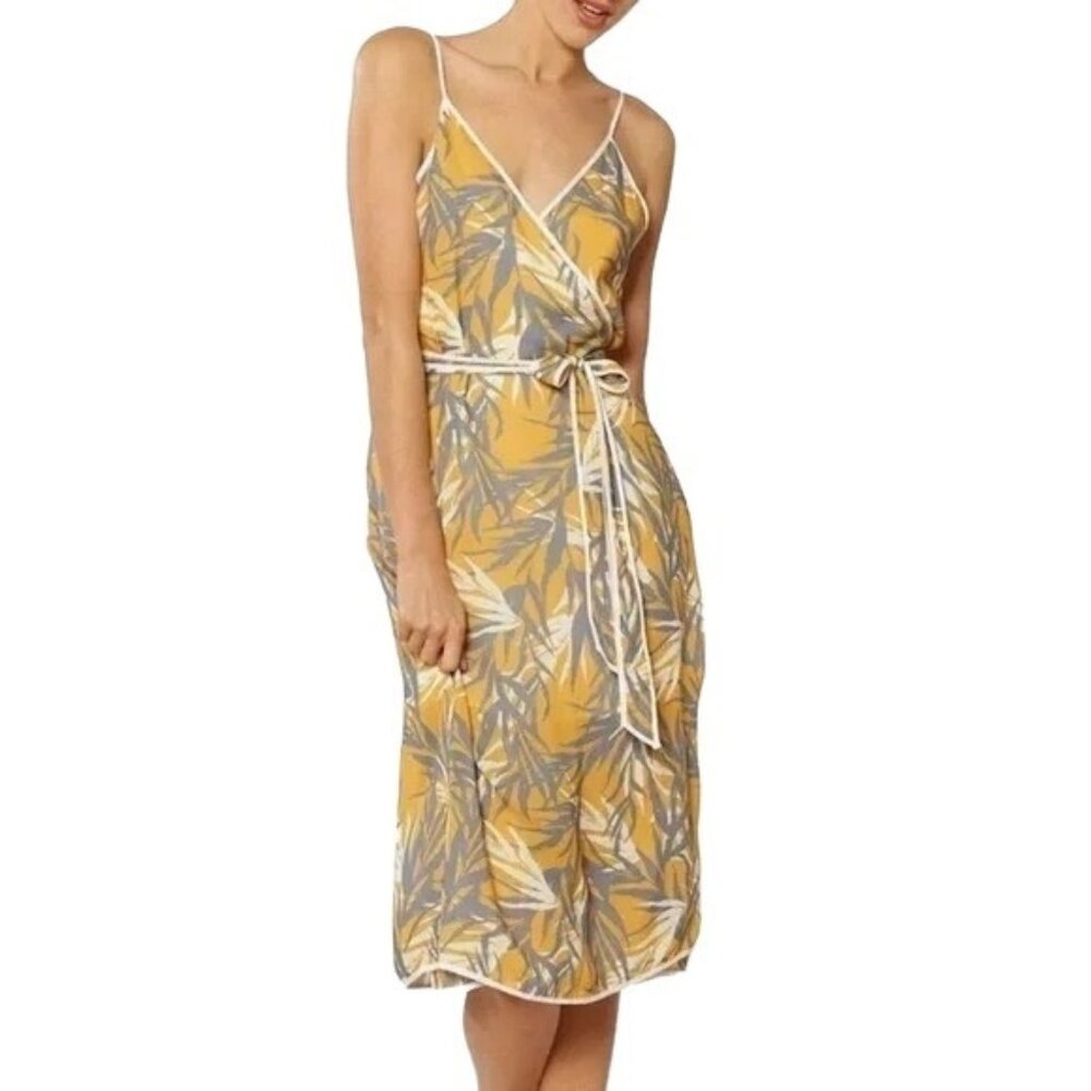 Red Carter Womens Mustard Yellow Gray Botanical Print Sleeveless Wrap Dress Sz 6